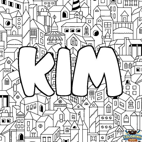 Coloring page first name KIM - City background