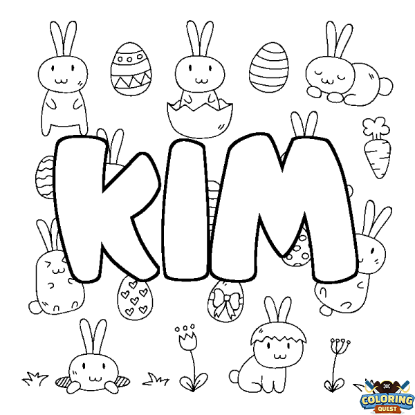Coloring page first name KIM - Easter background