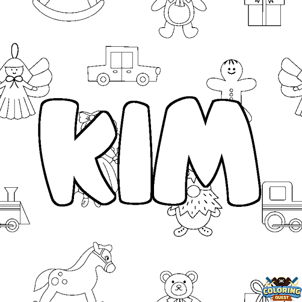 Coloring page first name KIM - Toys background