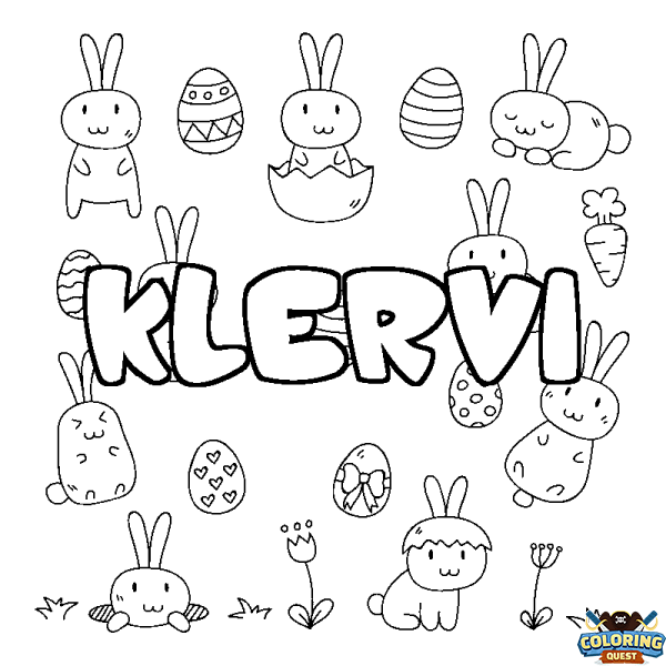 Coloring page first name KLERVI - Easter background