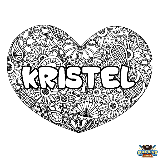 Coloring page first name KRISTEL - Heart mandala background