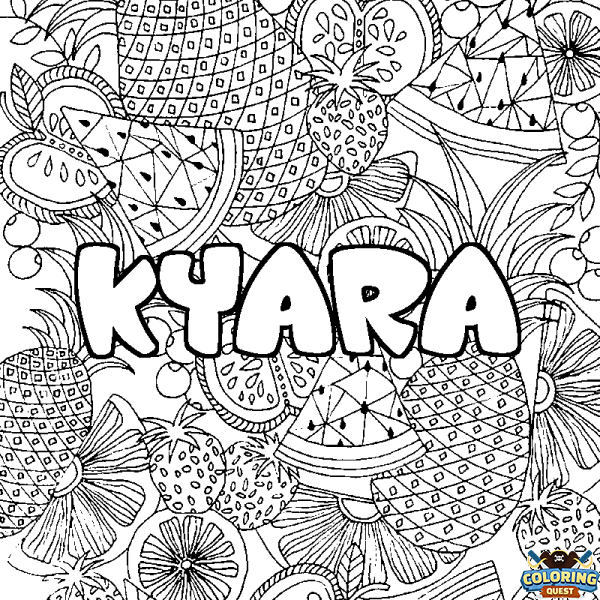 Coloring page first name KYARA - Fruits mandala background