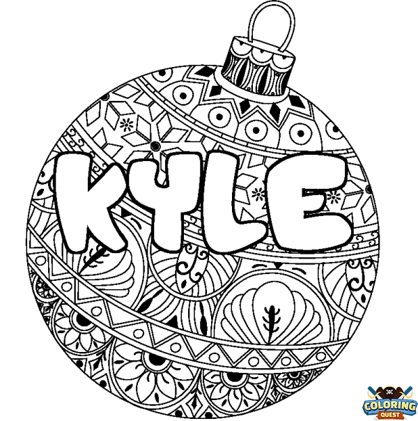 Coloring page first name KYLE - Christmas tree bulb background