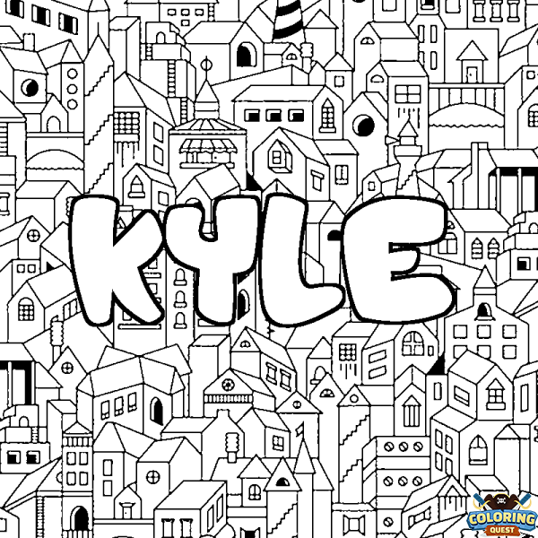Coloring page first name KYLE - City background