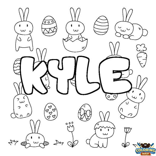 Coloring page first name KYLE - Easter background