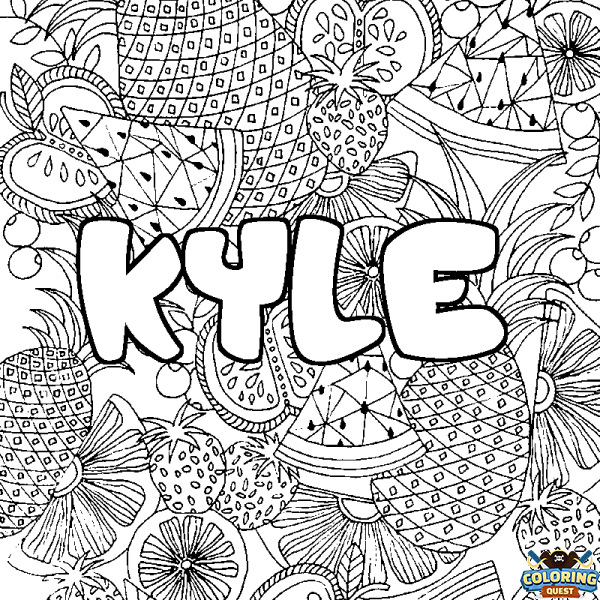 Coloring page first name KYLE - Fruits mandala background