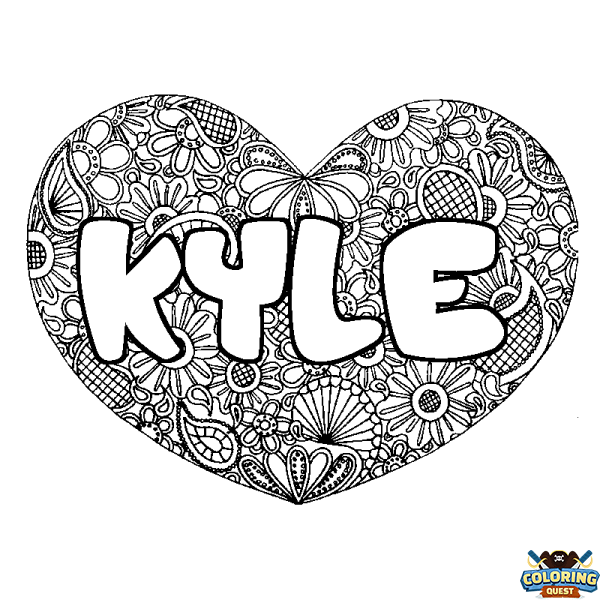 Coloring page first name KYLE - Heart mandala background