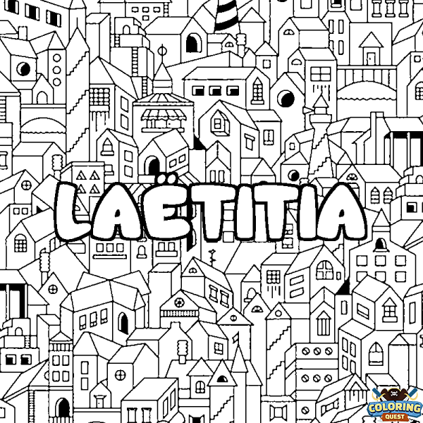 Coloring page first name LA&Euml;TITIA - City background