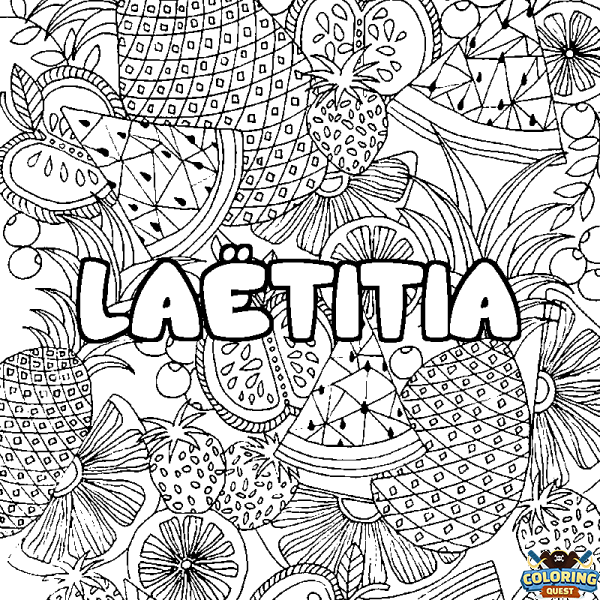 Coloring page first name LA&Euml;TITIA - Fruits mandala background