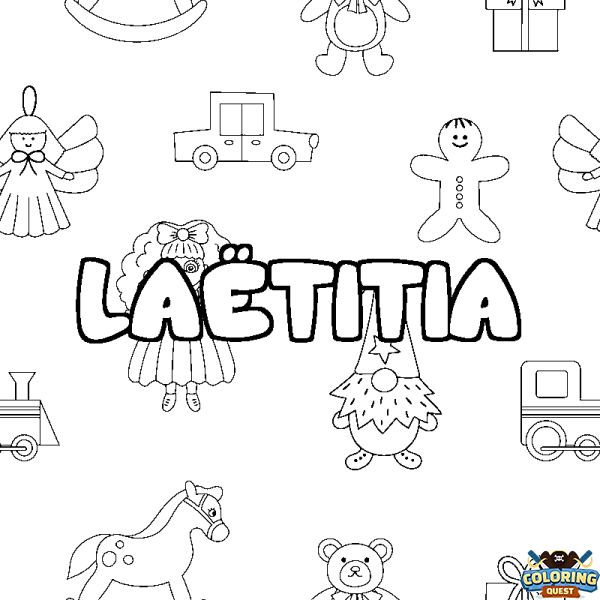 Coloring page first name LA&Euml;TITIA - Toys background