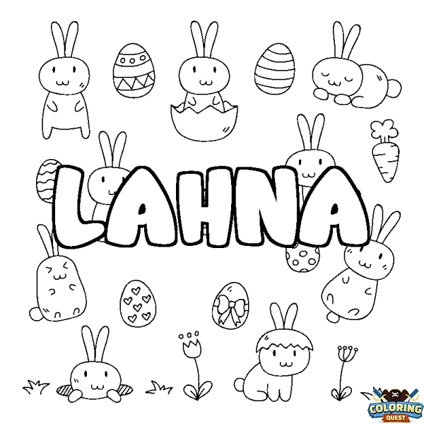 Coloring page first name LAHNA - Easter background
