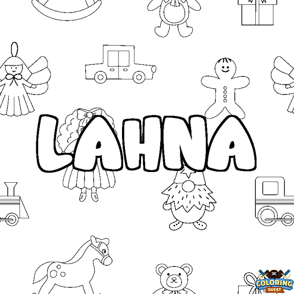 Coloring page first name LAHNA - Toys background
