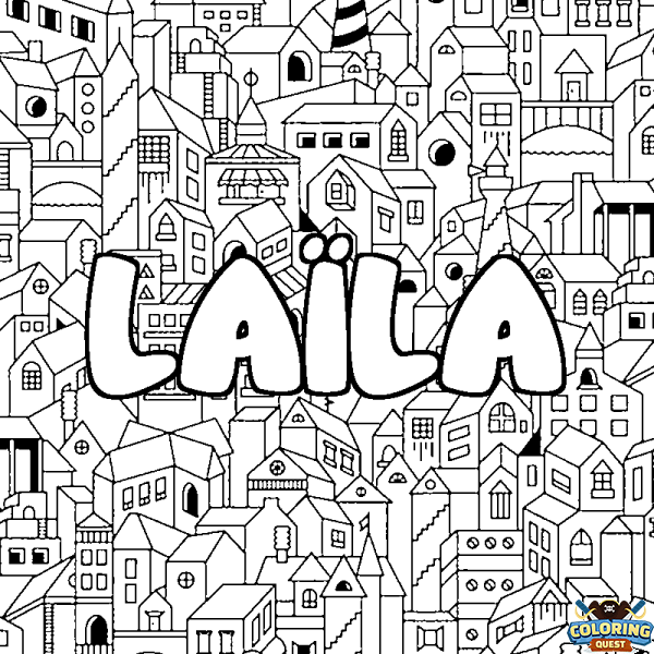 Coloring page first name LA&Iuml;LA - City background
