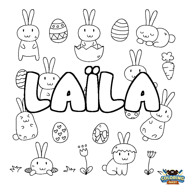 Coloring page first name LA&Iuml;LA - Easter background