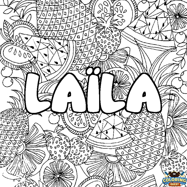 Coloring page first name LA&Iuml;LA - Fruits mandala background