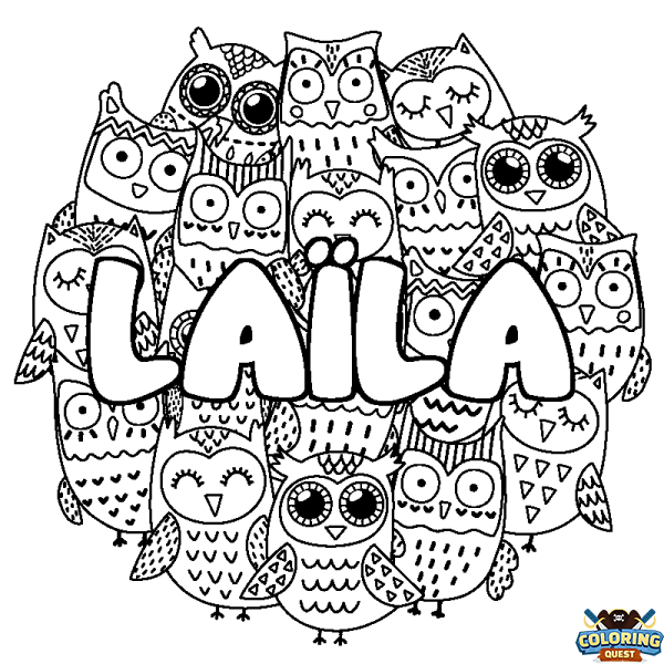 Coloring page first name LA&Iuml;LA - Owls background