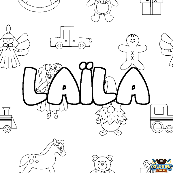 Coloring page first name LA&Iuml;LA - Toys background