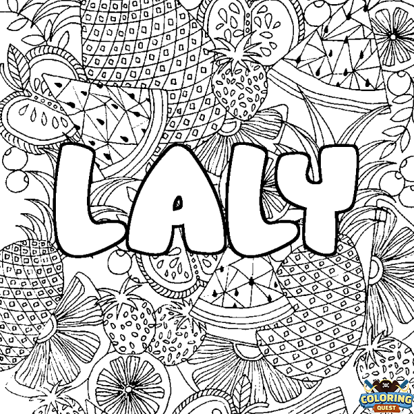 Coloring page first name LALY - Fruits mandala background