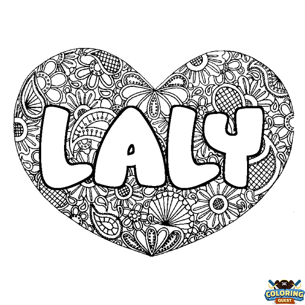 Coloring page first name LALY - Heart mandala background