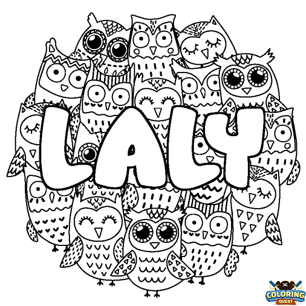 Coloring page first name LALY - Owls background