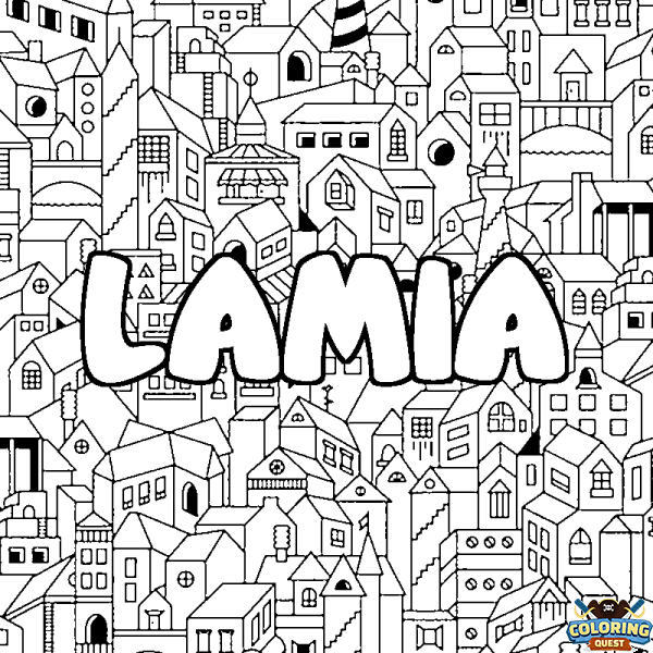 Coloring page first name LAMIA - City background