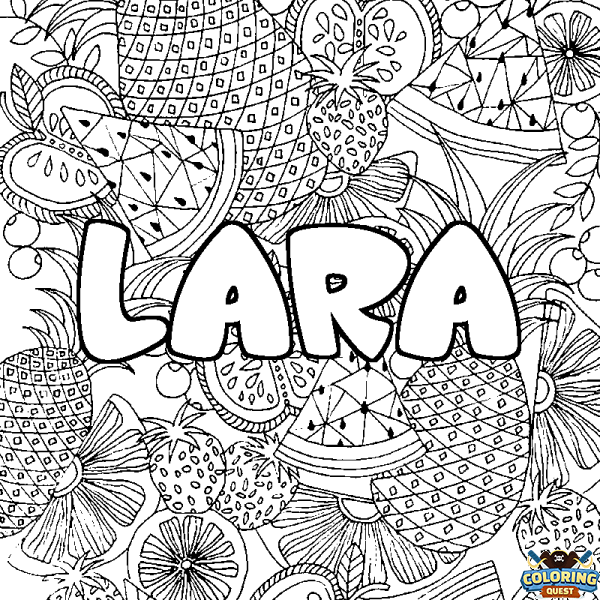 Coloring page first name LARA - Fruits mandala background