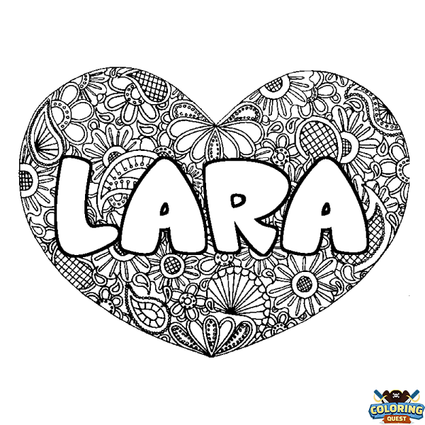 Coloring page first name LARA - Heart mandala background