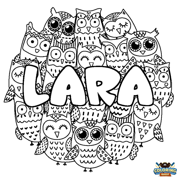 Coloring page first name LARA - Owls background