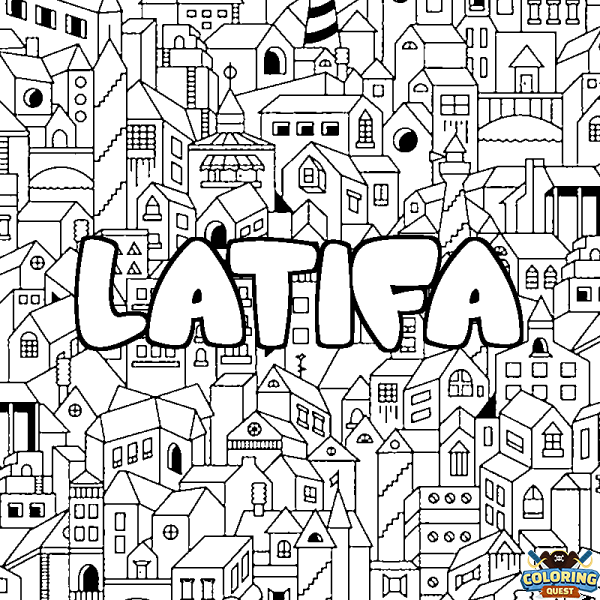 Coloring page first name LATIFA - City background