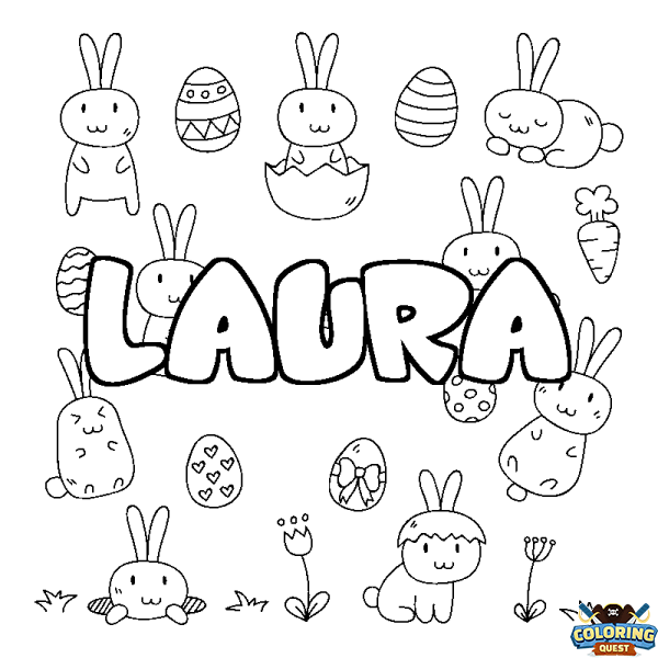 Coloring page first name LAURA - Easter background