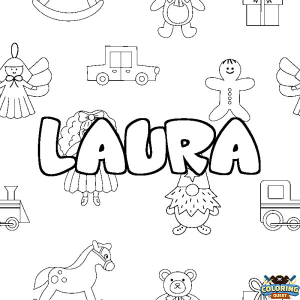Coloring page first name LAURA - Toys background