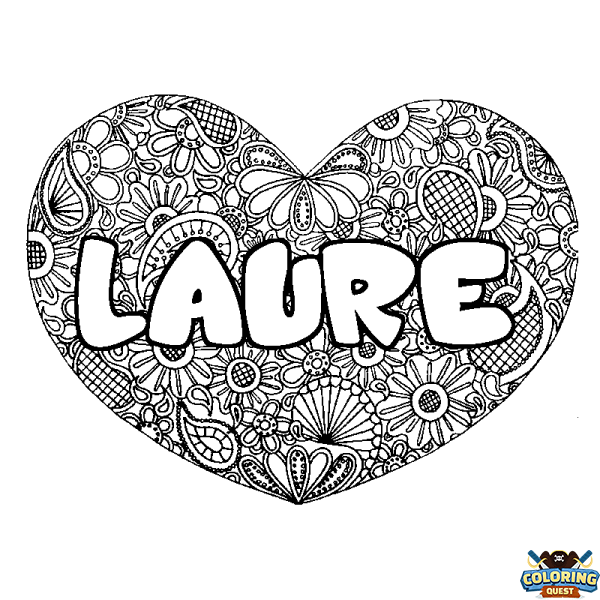 Coloring page first name LAURE - Heart mandala background
