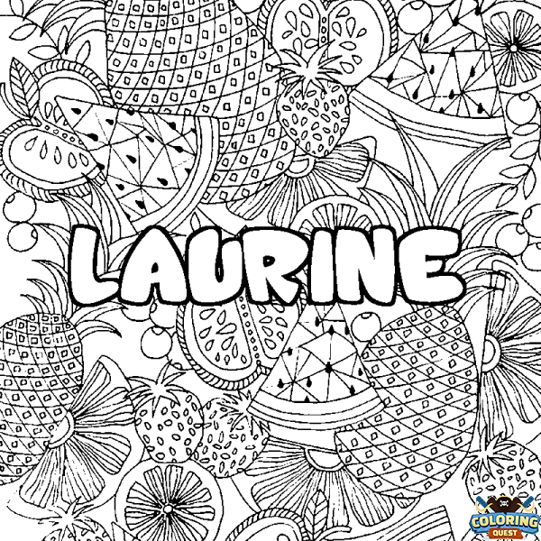 Coloring page first name LAURINE - Fruits mandala background