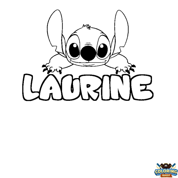 Coloring page first name LAURINE - Stitch background