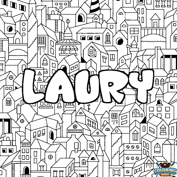 Coloring page first name LAURY - City background