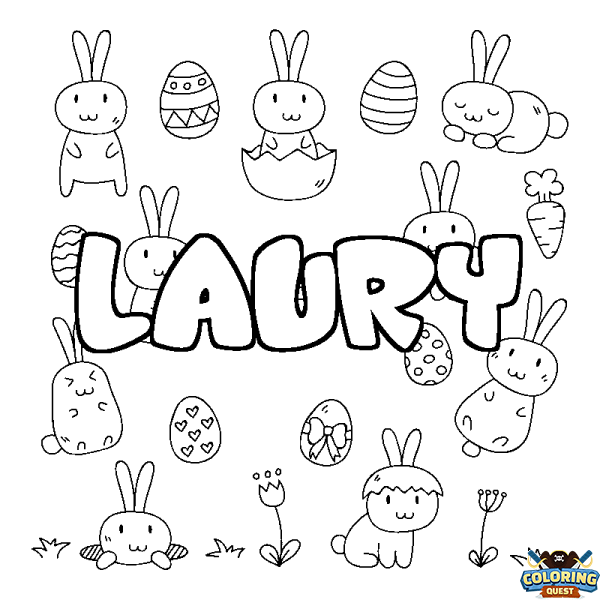 Coloring page first name LAURY - Easter background