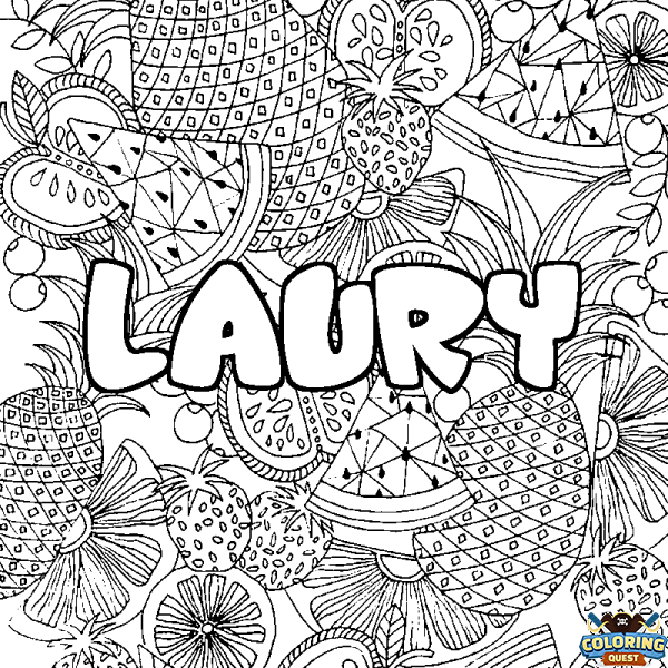 Coloring page first name LAURY - Fruits mandala background