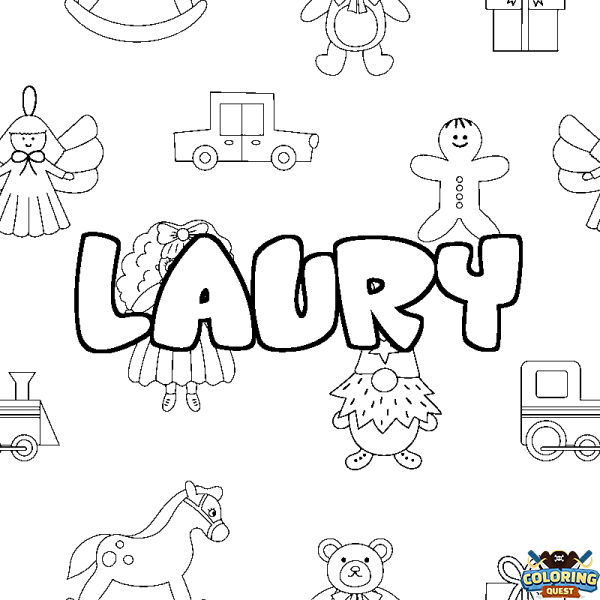 Coloring page first name LAURY - Toys background