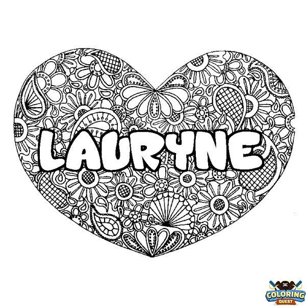 Coloring page first name LAURYNE - Heart mandala background
