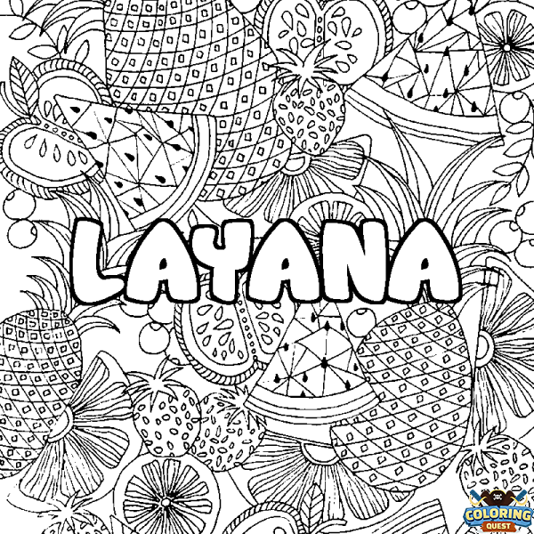 Coloring page first name LAYANA - Fruits mandala background