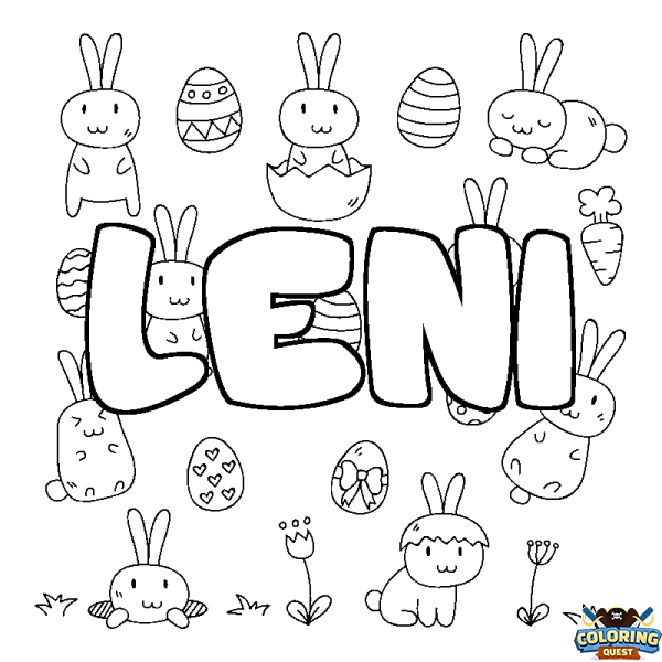 Coloring page first name LENI - Easter background