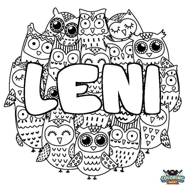 Coloring page first name LENI - Owls background