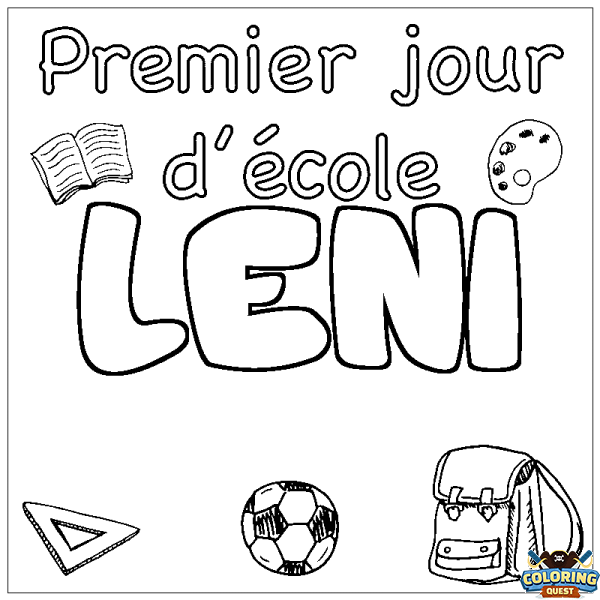 Coloring page first name LENI - School First day background