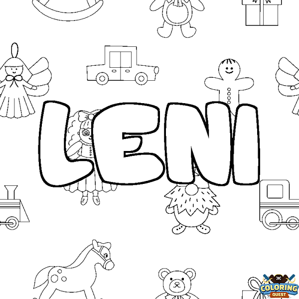 Coloring page first name LENI - Toys background