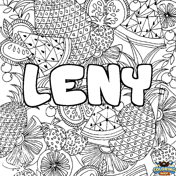 Coloring page first name LENY - Fruits mandala background