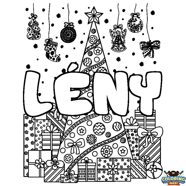 Coloring page first name L&Eacute;NY - Christmas tree and presents background