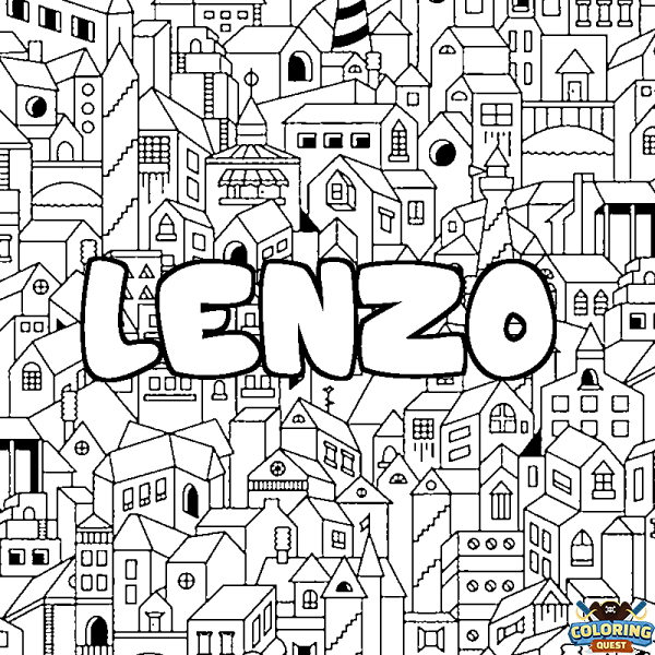 Coloring page first name LENZO - City background