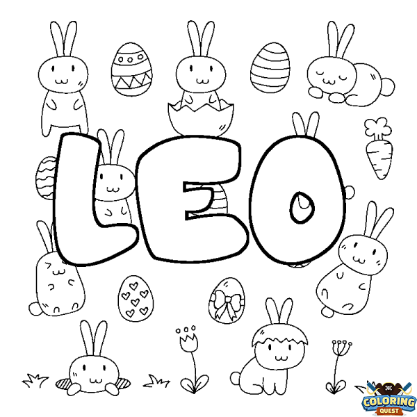 Coloring page first name LEO - Easter background