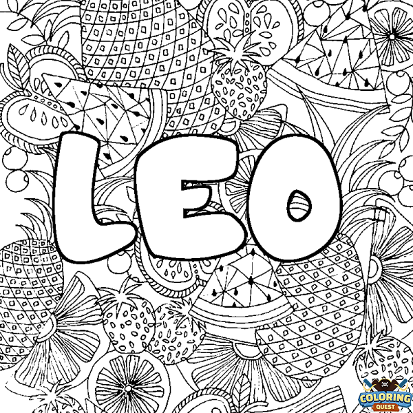 Coloring page first name LEO - Fruits mandala background