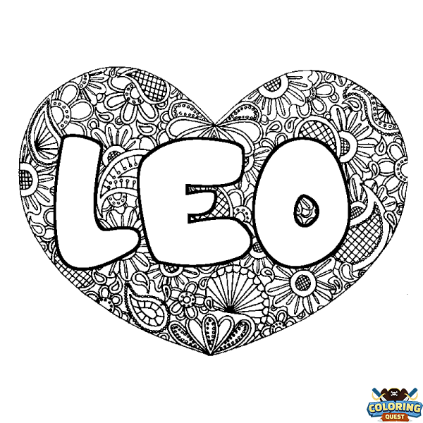 Coloring page first name LEO - Heart mandala background